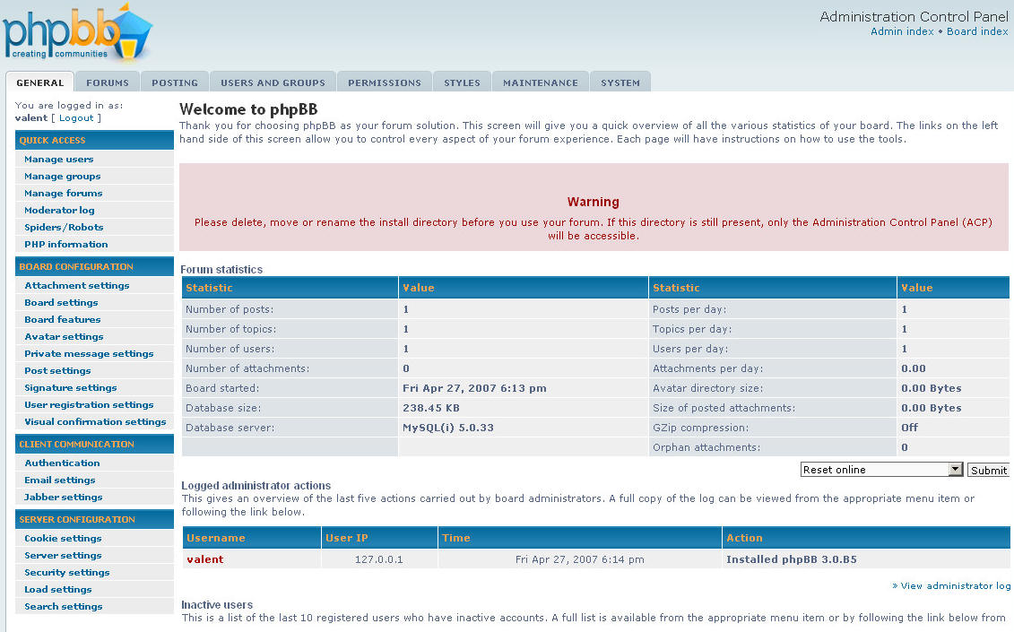 phpbb3 pannello di controllo dell'amministratore