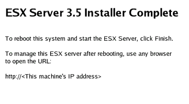 ESX server 3.5 installer complete