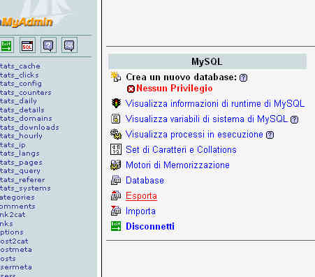 esportazione db esportazione db