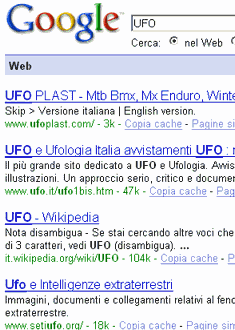 ricerca ufo in google