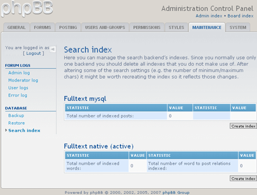 creare l'indice di ricerca di phpBB3